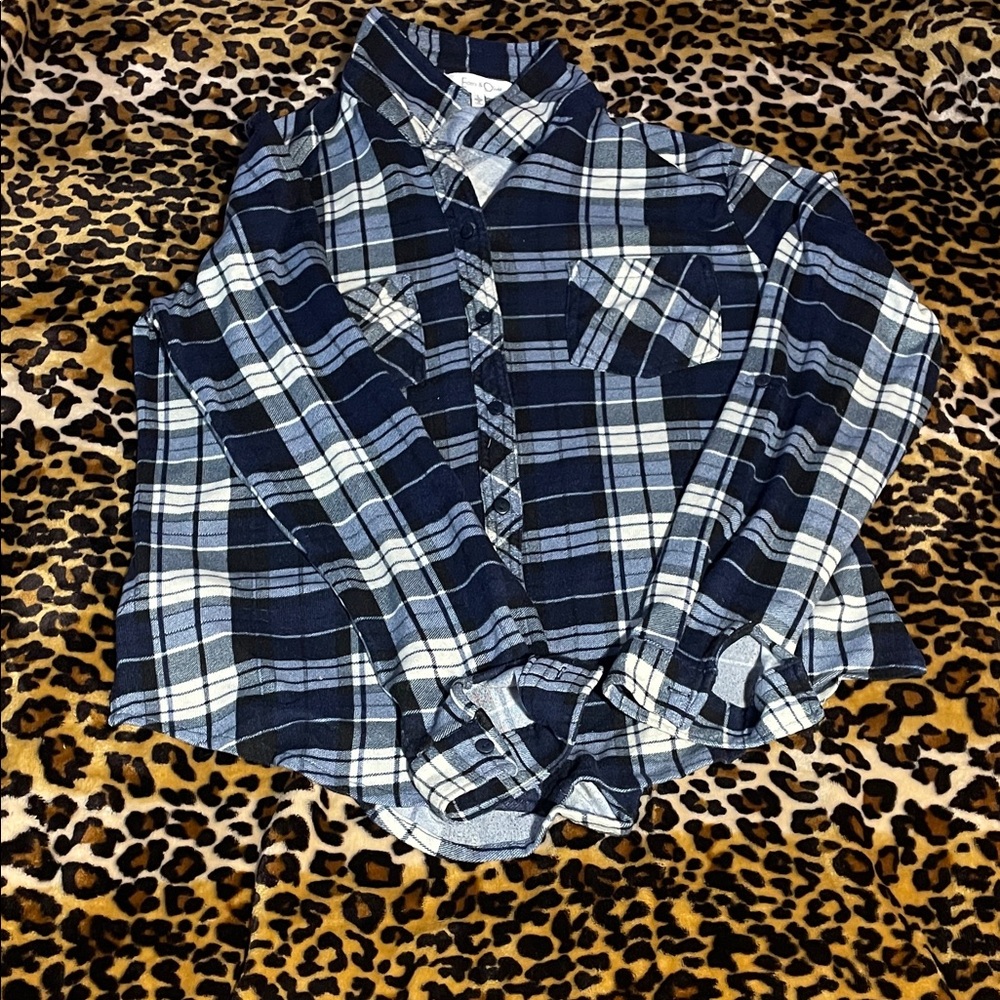Eden & Olivia Navy and White Plaid Button Down Shirt